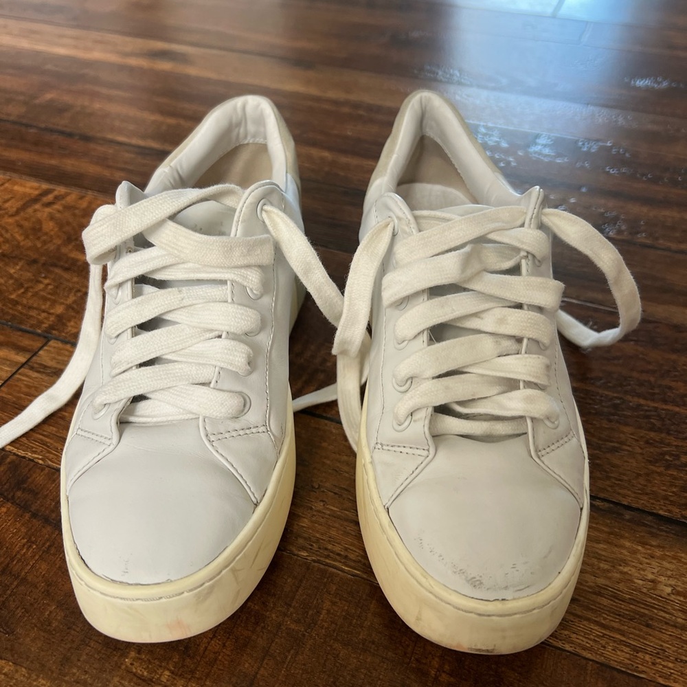 Vince White Leather Platform Sneakers with Cream Sole - Picture 4 of 8
